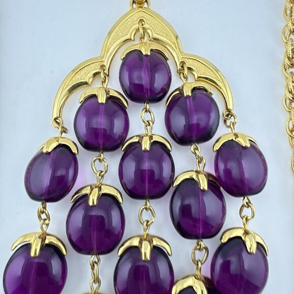 Vintage Trifari Waterfall Necklace Purple Lucite Gold Tone Alfred Phillipe - Picture 10 of 16